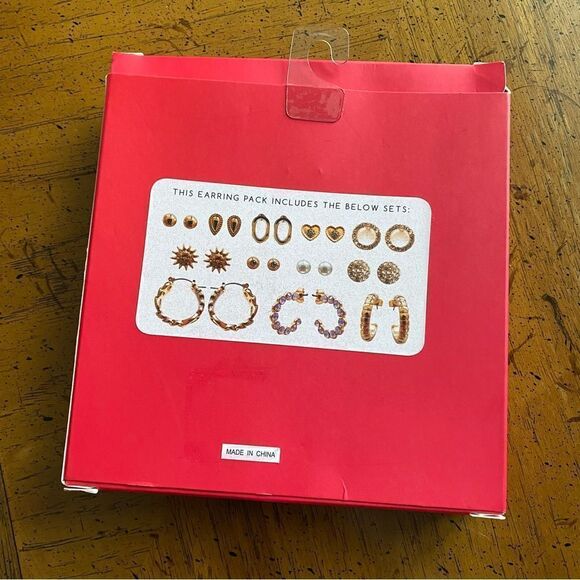Earrings 12 Days of Bling Gold Studs Hoops Gift Set Casual Neutral Holiday - Picture 3 of 6